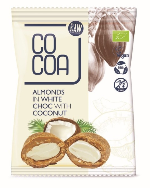 COCOA Migdały W Białej Polewie Kokosowej BIO 70 g COCOA Migdały W Białej Polewie Kokosowej BIO 70 g