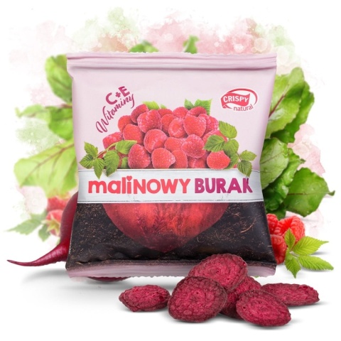Crispy Natural Burak suszony z sokiem malinowym z witaminami Plasterki 18 g Crispy Natural Burak suszony z sokiem malinowym z witaminami Plasterki 18 g