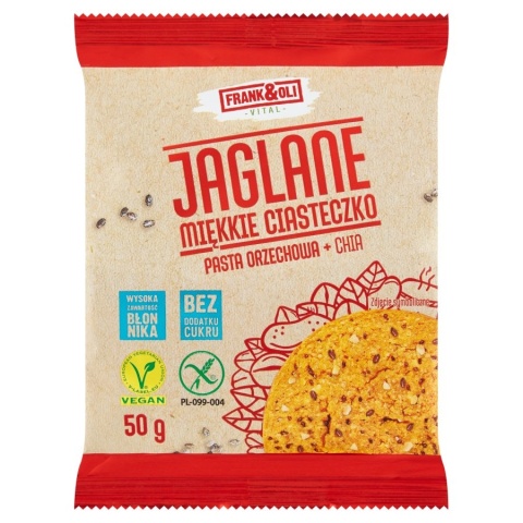 Frank&Oli Ciastko Miękkie Jaglane z Pastą Orzechową i Chia 50g Frank&Oli Ciastko Miękkie Jaglane z Pastą Orzechową i Chia 50g