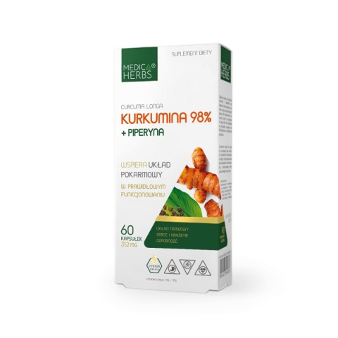 Medica Herbs Kurkumina 98% + piperyna 60 kapsułek Medica Herbs Kurkumina 98% + piperyna 60 kapsułek