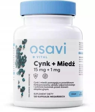 Osavi Cynk + Miedź 15mg + 1mg 120 wegańskich kapsułek