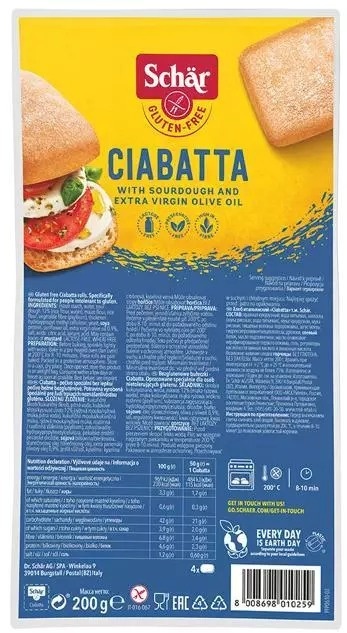 Schar Ciabatta bułka 4x50 g 200 g Schar Ciabatta bułka 4x50 g 200 g