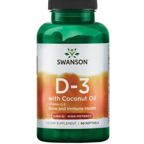 Swanson Witamina D-3 2000 IU z olejem z kokosowym 60 kapsułek żelowych Swanson Witamina D-3 2000 IU z olejem z kokosowym 60 kapsułek żelowych