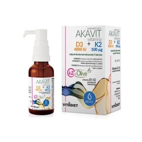Vitadiet AKAVIT Witamina D3 4000 IU + K2 100 µg krople 210 porcji Vitadiet AKAVIT Witamina D3 4000 IU + K2 100 µg krople 210 porcji