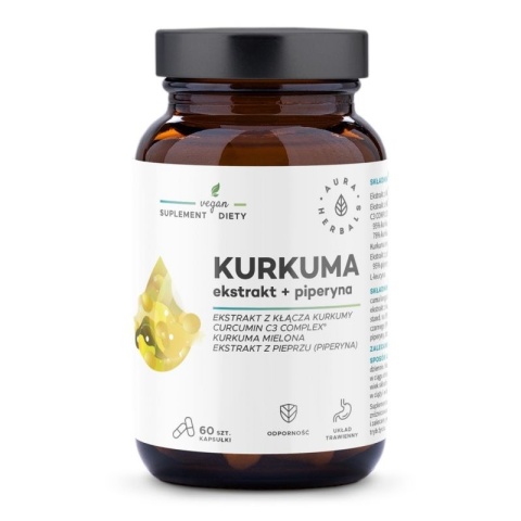 Aura Herbals Kurkuma + piperyna 60 kapsułek Aura Herbals Kurkuma + piperyna 60 kapsułek