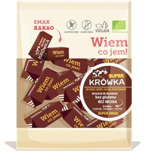 SUPER KRÓWKA Krówki wegańskie kakaowe BIO 150gr SUPER KRÓWKA Krówki wegańskie kakaowe BIO 150gr