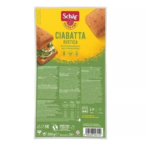 Schar Ciabatta bread Rustica wieloziarnisty 4x50 g 200 g Schar Ciabatta bread Rustica wieloziarnisty 4x50 g 200 g