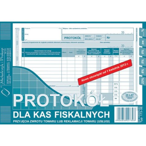 PROTOKÓŁ DLA KAS FISKALNYCH PRZYJĘCIA ZWROTU A5 (O+1K) Michalczyk i Prokop PROTOKÓŁ DLA KAS FISKALNYCH PRZYJĘCIA ZWROTU A5 (O+1K) Michalczyk i Prokop