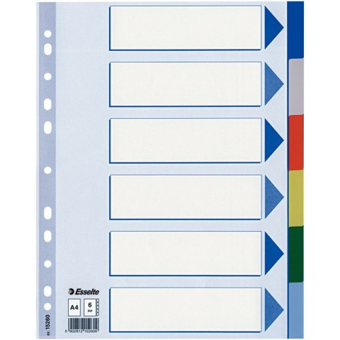 PRZEKŁADKI PP ESSELTE A4 INDEX 6 KOLORÓW Esselte PRZEKŁADKI PP ESSELTE A4 INDEX 6 KOLORÓW Esselte