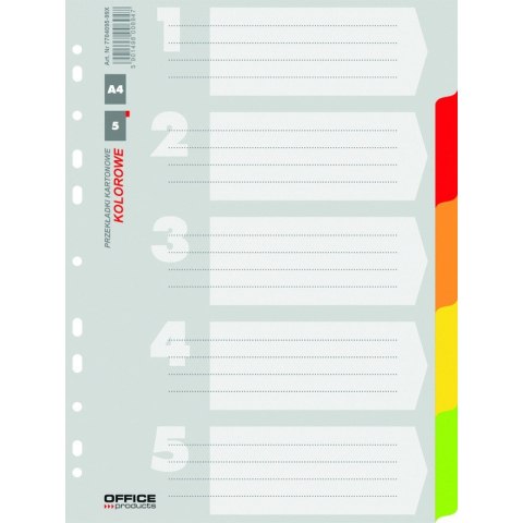 Przekładki kartonowe Office Products A4 5 kolorów Office Products Przekładki kartonowe Office Products A4 5 kolorów Office Products