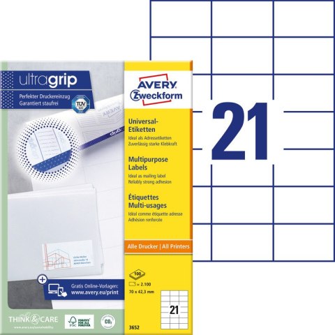 ETYKIETY A4 AVERY 70*42,3mm BIAŁE (100) Avery Zweckform ETYKIETY A4 AVERY 70*42,3mm BIAŁE (100) Avery Zweckform