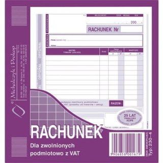 RACHUNEK DLA ZWOLNIONYCH Z VAT 2/3 A5 (O+1K) Michalczyk i Prokop