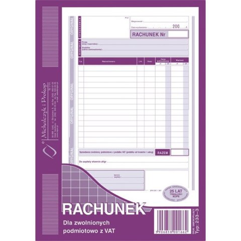 RACHUNEK DLA ZWOLNIONYCH Z VAT A5 (O+1K) Michalczyk i Prokop RACHUNEK DLA ZWOLNIONYCH Z VAT A5 (O+1K) Michalczyk i Prokop