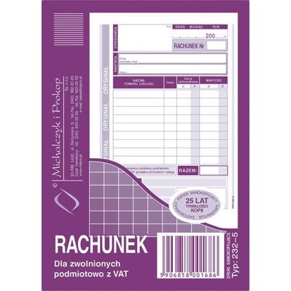 RACHUNEK DLA ZWOLNIONYCH Z VAT A6 (O+1K) Michalczyk i Prokop RACHUNEK DLA ZWOLNIONYCH Z VAT A6 (O+1K) Michalczyk i Prokop