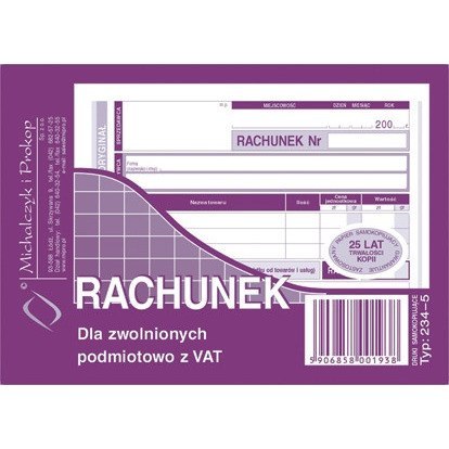 RACHUNEK DLA ZWOLNIONYCH Z VAT A6 (O+1K) Michalczyk i Prokop RACHUNEK DLA ZWOLNIONYCH Z VAT A6 (O+1K) Michalczyk i Prokop