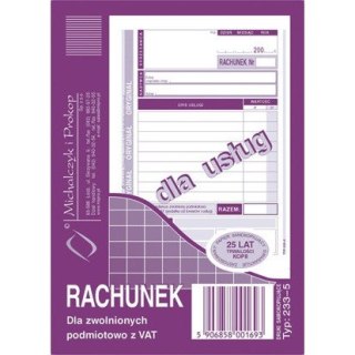 RACHUNEK DLA ZWOLNIONYCH Z VAT USŁUGI A6 (O+1K) Michalczyk i Prokop