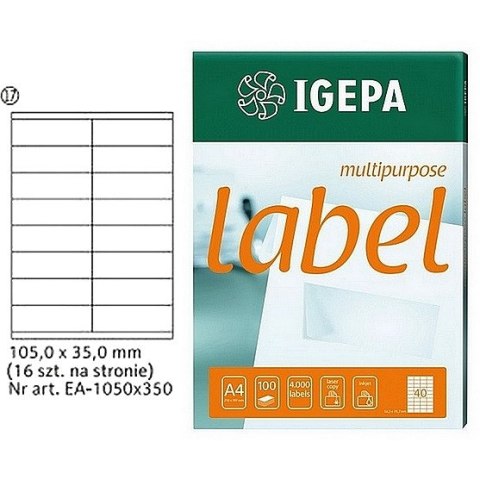 ETYKIETY A4 IGEPA 105*35,0mm BIAŁE (100) Igepa ETYKIETY A4 IGEPA 105*35,0mm BIAŁE (100) Igepa