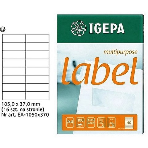 ETYKIETY A4 IGEPA 105*37,0mm BIAŁE (100) Igepa ETYKIETY A4 IGEPA 105*37,0mm BIAŁE (100) Igepa