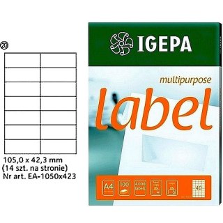 ETYKIETY A4 IGEPA 105*42,3mm BIAŁE (100) Igepa