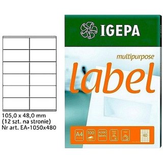ETYKIETY A4 IGEPA 105*48,0mm BIAŁE (100) Igepa