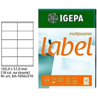 ETYKIETY A4 IGEPA 105*57,0mm BIAŁE (100) Igepa