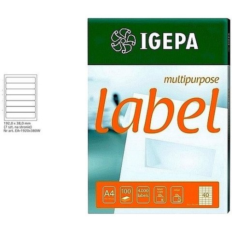 ETYKIETY A4 IGEPA 192*38,0mm BIAŁE (100) Igepa ETYKIETY A4 IGEPA 192*38,0mm BIAŁE (100) Igepa