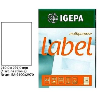 ETYKIETY A4 IGEPA 210*297mm BIAŁE (100) Igepa