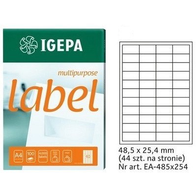 ETYKIETY A4 IGEPA 48,5*25,4mm BIAŁE (100) Igepa ETYKIETY A4 IGEPA 48,5*25,4mm BIAŁE (100) Igepa