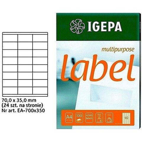 ETYKIETY A4 IGEPA 70,0*35,0mm BIAŁE (100) Igepa ETYKIETY A4 IGEPA 70,0*35,0mm BIAŁE (100) Igepa