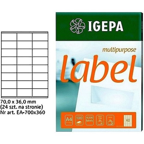 ETYKIETY A4 IGEPA 70,0*36,0mm BIAŁE (100) Igepa ETYKIETY A4 IGEPA 70,0*36,0mm BIAŁE (100) Igepa