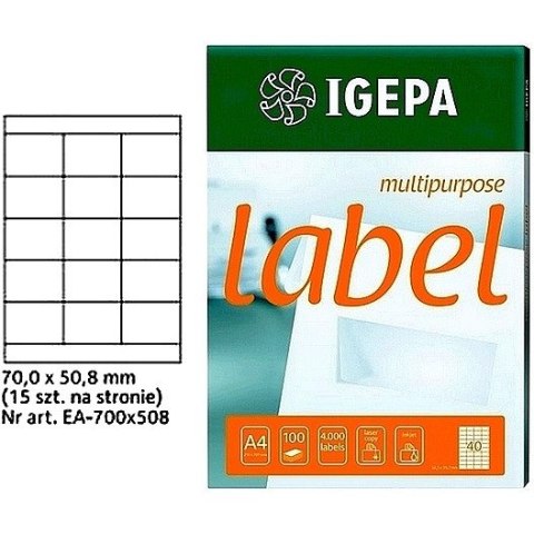 ETYKIETY A4 IGEPA 70,0*50,8mm BIAŁE (100) Igepa ETYKIETY A4 IGEPA 70,0*50,8mm BIAŁE (100) Igepa