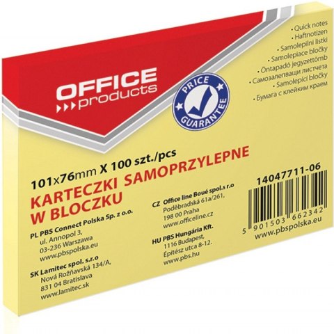 Karteczki Office Products 76x101mm żółte (100) Office Products Karteczki Office Products 76x101mm żółte (100) Office Products