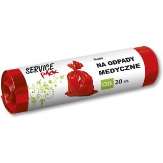 WORKI NA ODPADY MEDYCZNE 120L LDPE CZERWONE (20) SERVICE PACK