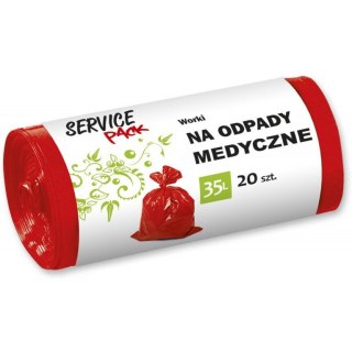 WORKI NA ODPADY MEDYCZNE 35L LDPE CZERWONE (20) SERVICE PACK