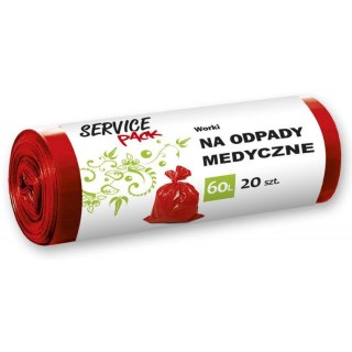 WORKI NA ODPADY MEDYCZNE 60L LDPE CZERWONE (20) SERVICE PACK