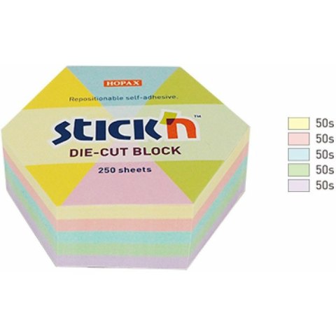 Karteczki Stick'n 61x70mm sześciokąt 5 kolorów (250) STICK'N Karteczki Stick'n 61x70mm sześciokąt 5 kolorów (250) STICK'N