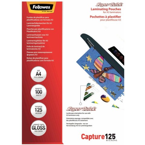 Folia laminacyjna Fellowes SuperQuick A4/125µm błyszczaca (100) Fellowes Folia laminacyjna Fellowes SuperQuick A4/125µm błyszczaca (100) Fellowes