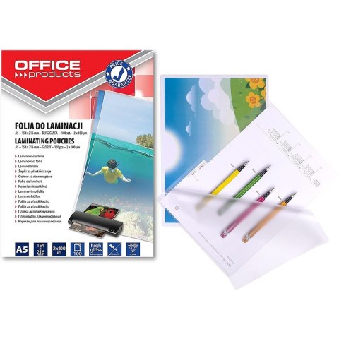 Folia laminacyjna Office Products A5 2x100µm błyszcząca (100) Office Products Folia laminacyjna Office Products A5 2x100µm błyszcząca (100) Office Products