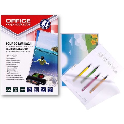 Folia laminacyjna Office Products A5 2x125µm błyszcząca (100) Office Products Folia laminacyjna Office Products A5 2x125µm błyszcząca (100) Office Products