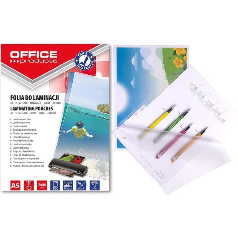 Folia laminacyjna Office Products A5 2x80µm błyszcząca (100) Office Products Folia laminacyjna Office Products A5 2x80µm błyszcząca (100) Office Products
