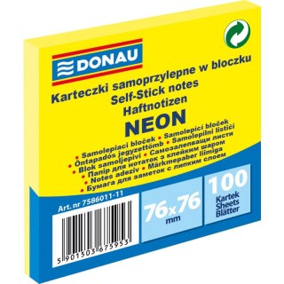 Karteczki Donau 76x76mm neon żółte (100) Donau