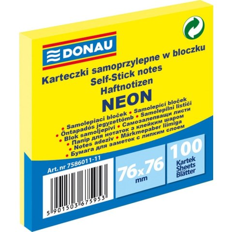 Karteczki Donau 76x76mm neon żółte (100) Donau