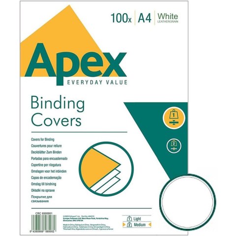 Okładki do bindowania Apex A4 skóropodobne białe (100) APEX Okładki do bindowania Apex A4 skóropodobne białe (100) APEX