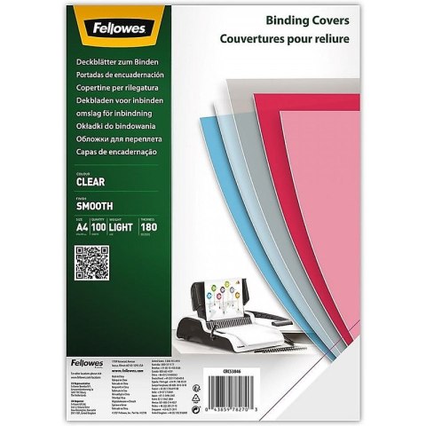 Okładki do bindowania Fellowes Smooth A4/180µm przezroczyste (100) Fellowes Okładki do bindowania Fellowes Smooth A4/180µm przezroczyste (100) Fellowes