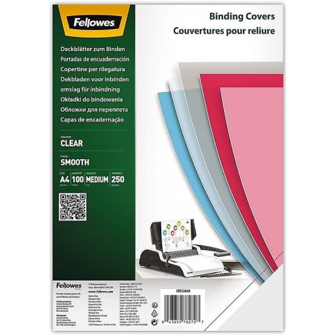 Okładki do bindowania Fellowes Smooth A4/250µm przezroczyste (100) Fellowes Okładki do bindowania Fellowes Smooth A4/250µm przezroczyste (100) Fellowes