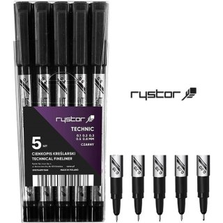 Cienkopisy kreślarskie Rystor Technic 0.1-0.8mm czarne (5) Rystor