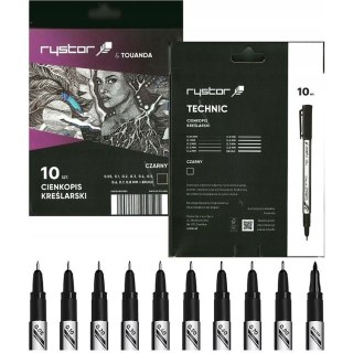 Cienkopisy kreślarskie Rystor Technic (9 + brush) czarne (10) Rystor