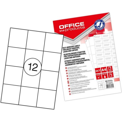 Etykiety Office Products A4 63.5x72mm białe (100) Office Products Etykiety Office Products A4 63.5x72mm białe (100) Office Products