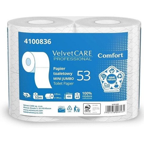 Papier toaletowy Velvet Care Comfort 2w celuloza biały (4) Velvet Papier toaletowy Velvet Care Comfort 2w celuloza biały (4) Velvet