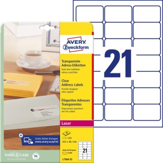 ETYKIETY A4 AVERY 63,5*38,1mm PRZEZROCZYSTE (25) Avery Zweckform